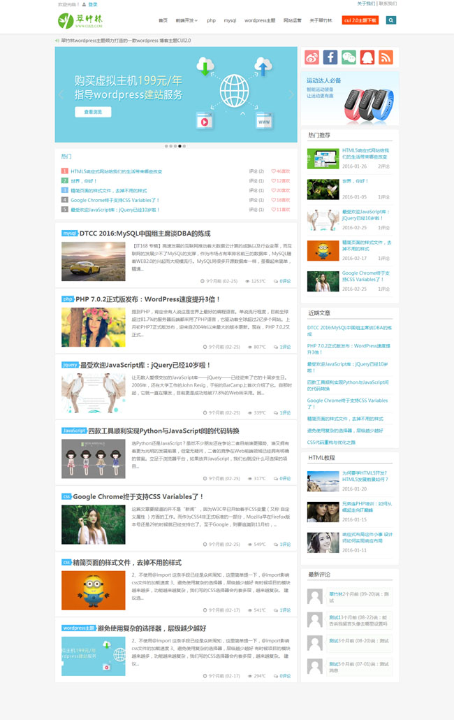 wordpress主题-响应式CUI2.0翠竹林博客主题开源无加密模板