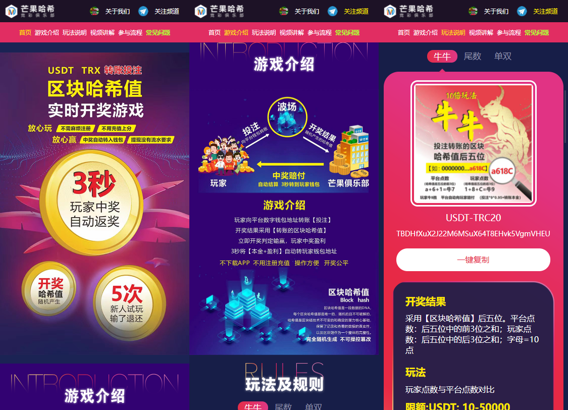 芒果哈希虚拟币抽奖平台，哈希值竞猜源码，纯合约返奖