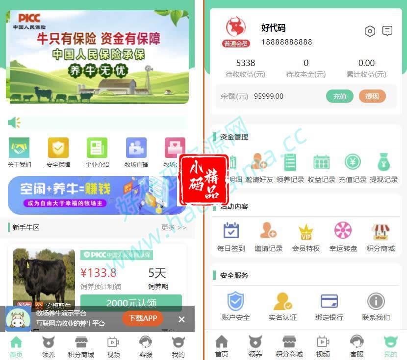区块链金融理财源码【互联网畜牧业养牛平台】带积分商城+抽奖+会员特权（有搭建教程）