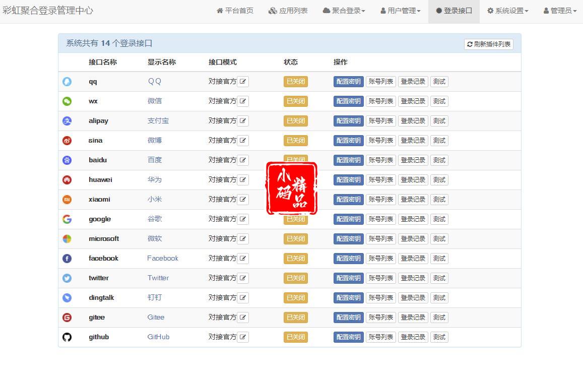 彩虹聚合登录系统源码开心版 一站式社会化账号登录系统